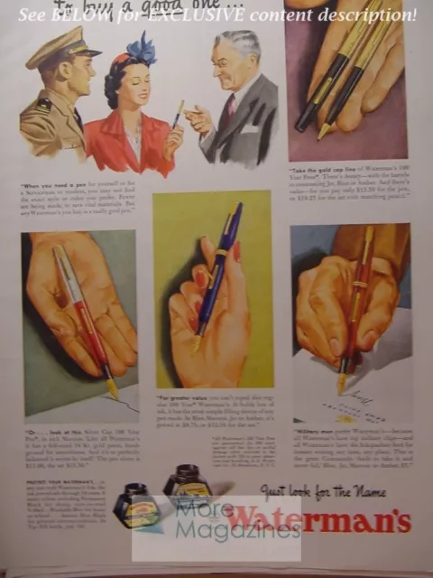 RARE 1943 Esquire Advertisement AD WATERMAN's Fine Pens and inks! WWII Era