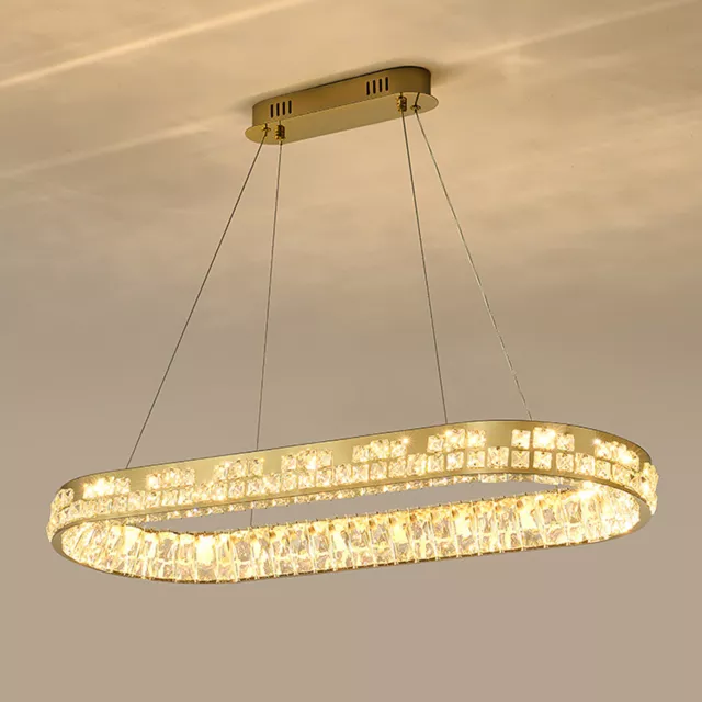 Moderne Kristall Kronleuchter LED Luxus Gold Deckenlampe Oval Hängeleuchte 220V