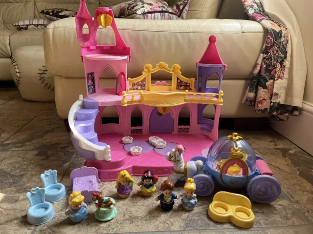 Fisher Price Little People Disney Princess Cinderella Castle & Carridge Bundle