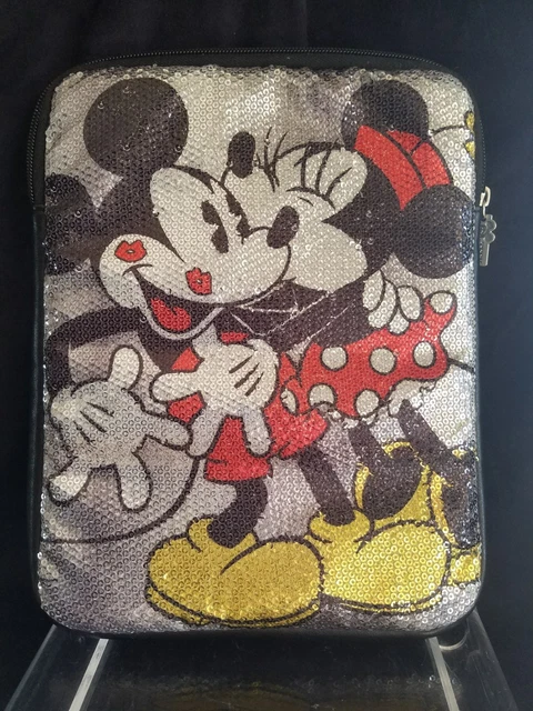 Disney Parks Minnie Mickey Kiss Bling Sequin iPad Tablet Case sleeve padded