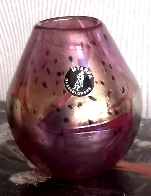 Iridescent Studio Art  Glass Vase Pink Lovely Hues -  Signed & Original Label