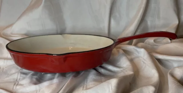 Cast Iron Enamel Heavy Duty 10” Red & White Frying Pan Skillet