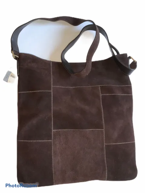 New York & Co. Suede & Faux Leather Tote Bag Purse Brown Shoulder Bag NWT