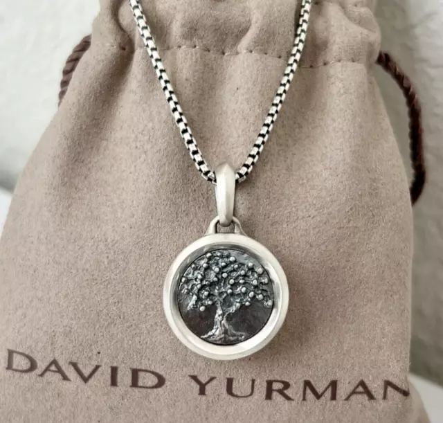 David Yurman Tree of Life Pendant with 27-28" Silver Box Chain Necklace for Men