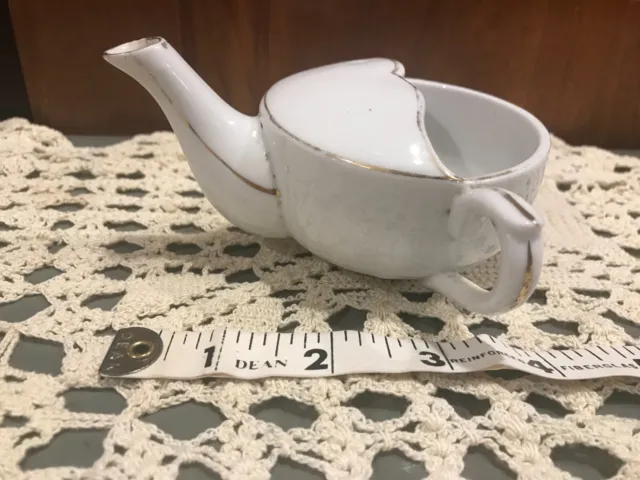 Antique Medical Porcelain Invalid/Infant Feeder Pap Boat Curved Top # 3044