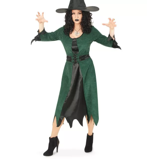 narrenwelt Kostüm Waldhexe Damen Hexe Kleid lang mit Gürtel Halloween 38-46