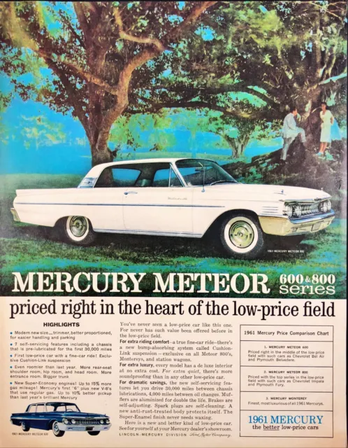 1960 Mercury Meteor '61 Model Auto Print Ad Car Parked Under Tree with Couple