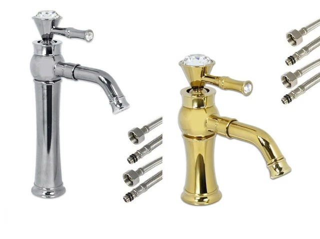 Rubinetto Miscelatore Dorato Oro Per Lavabo Bagno, Kit Montaggio Incluso - Modello 7181, Design Elegante