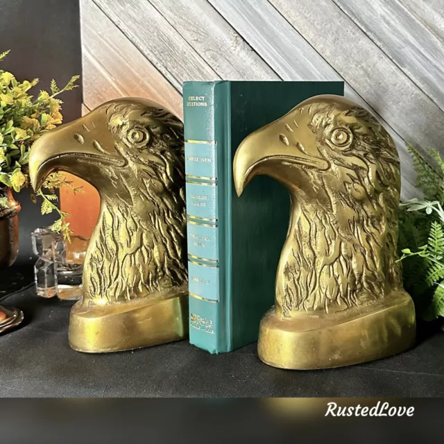 Eagle Bookends BrassFederal Style 1970" MCM Bald Eagle Solid Brass Office Decor*