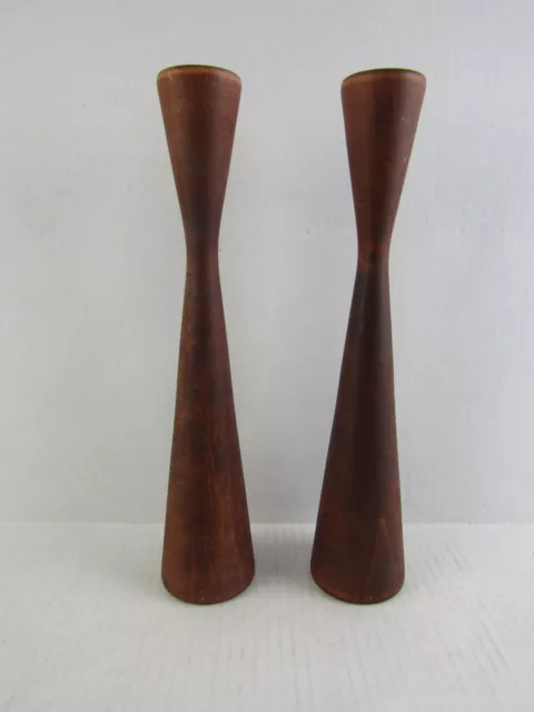 Pair Vintage Baribocraft Mid-Century Modern Wood Candlestick Candle Holder 1960s