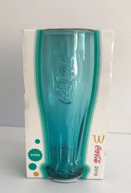 2013 MCDONALDS Coke Coca Cola Glass AQUA- New in Box Collectable