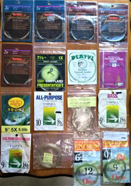LEADER ASSORTMENT OF Sixteen (16) Leaders Various Brands For Fly Fishing  $4.29 - PicClick