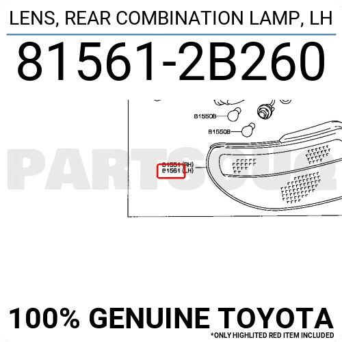 815612B260 Genuine Toyota LENS, REAR COMBINATION LAMP, LH 81561-2B260 OEM