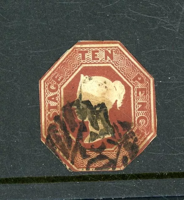 GB Embossed 1847/54    10d Brown    (SG 57)  Cut to Shape   (M187)