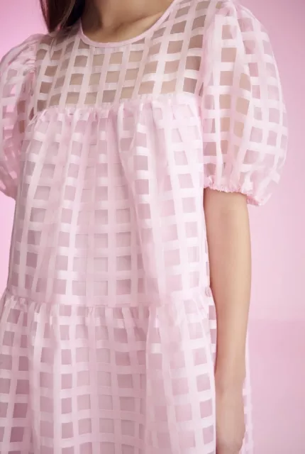 English Factory Pink Gridded Organza Lined Mini Dress
