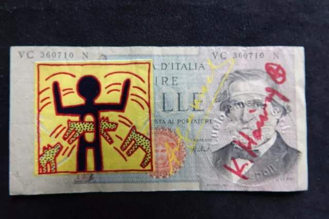 A. Warhol/K. Haring 1000 Lire  Banknote sign, skizziert, Zertifikat, limitiert!