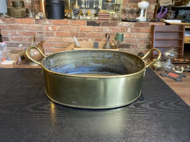 Vintage Brass Or Copper Oval Planter Tub Trough W/ Handles, Made In England