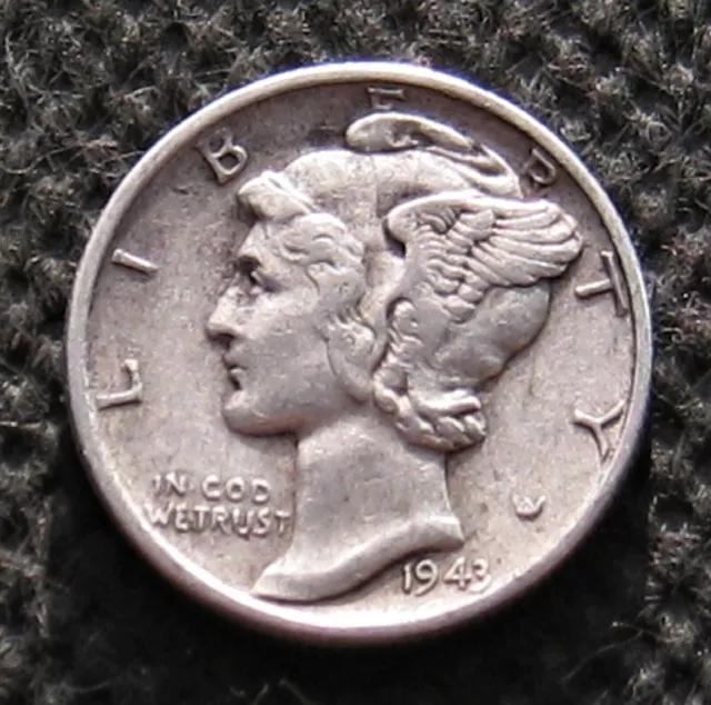 Old Silver Coin Of United States Of America 1943 Mercury Dime World War Ii