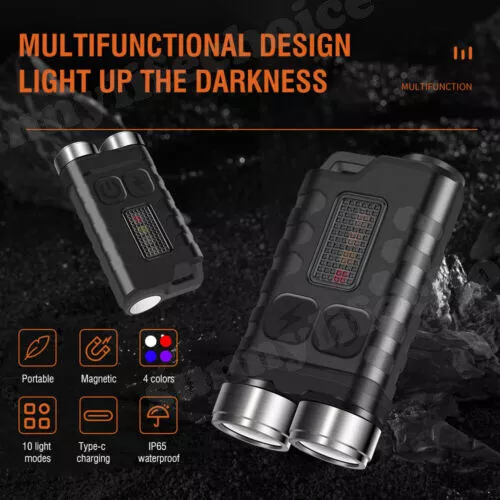 Mini LED Torch Keychain Flashlight USB Rechargeable Work Lamp Tactical Light