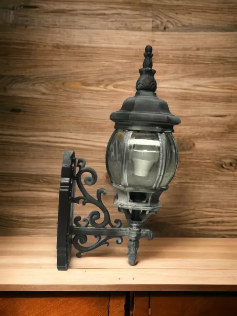 Vtg Style Outdoor entryway cast iron glass heavy duty light fixture Huge 20”