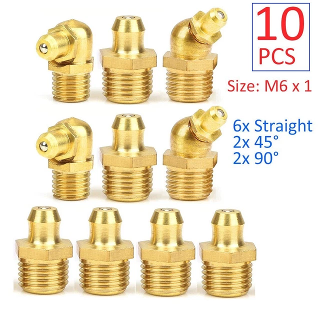 10pcs M6 Brass Grease Nipple Replacement Part Fittings Assortment Mechanical