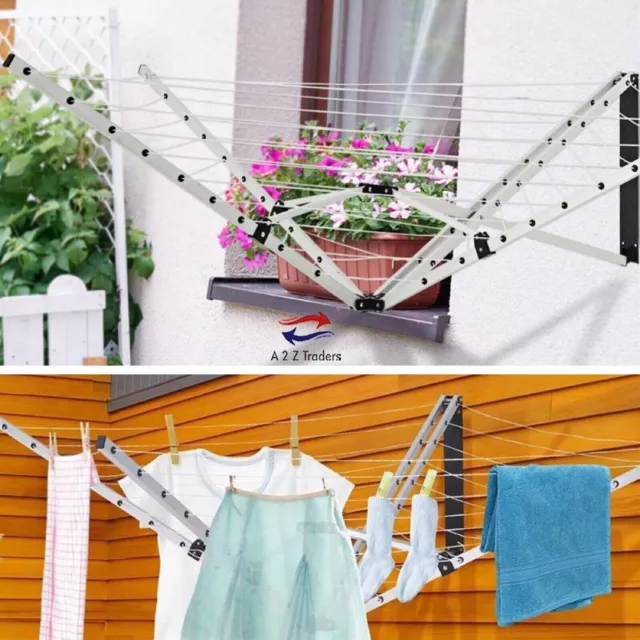 26m Folding 5 Arm Airer Wall Mounted Clothes Dryer Washing Line Laundry Supplies