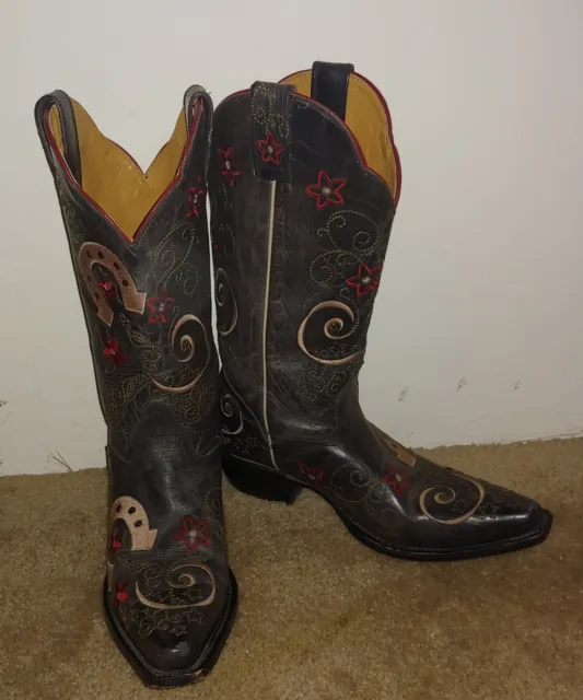 Cowgirl Boots. JB Dillon Womens 9 1/2 B Weathered Gray Leather Horseshoe Cowboy