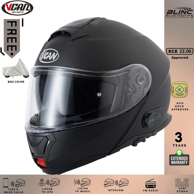 VCAN V272 BLUETOOTH Flip Up Modular Helmet Matt Black Ece Acu Free Bike