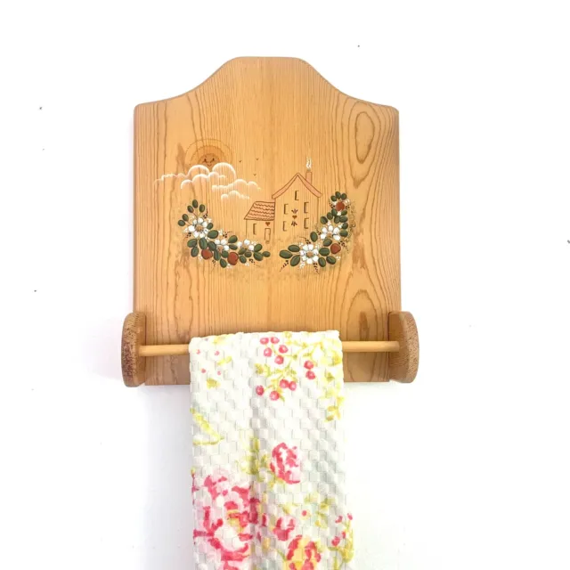 Hand Painted Wall Mount Towel Holder Bathroom or Kitchen 90s vintage
