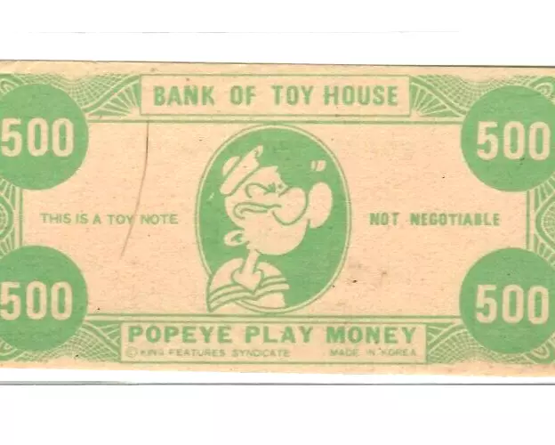 $500 (KING FEATURES SYNDICATE) "POPEYE"! ( 1920s-30s) "BANK OF TOY HOUSE" 1920's