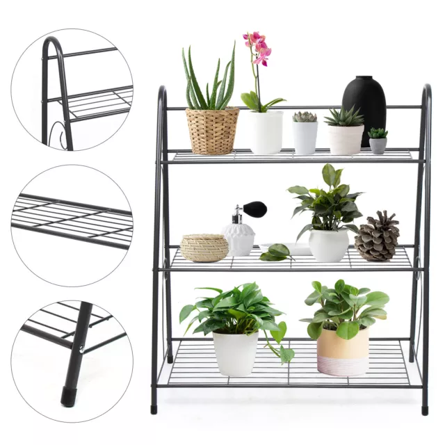 3 Tier Metal Plant Stand Garden Flower Pot Shelf Ladder Shaped Display Rack AU