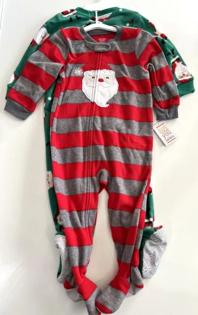 Carters Just One You Toddler Boy's 2 Footed Fleece Sleeper Pajamas Santa Claus