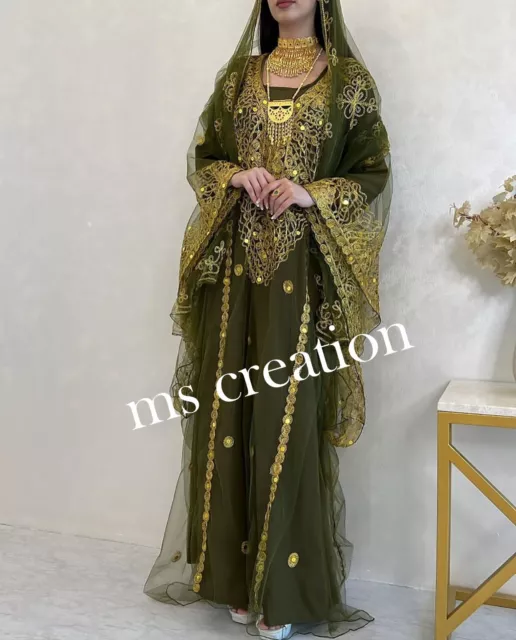 Sale Olive Green Moroccan Dubai African Kaftan Farasha Abaya wedding Dresees 9