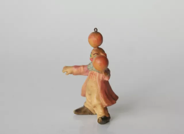 Miniatura legno clown pendente pagliaccio giocoliere con palle dipinto a mano