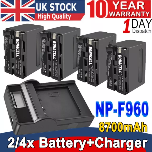 2×4 x NP-F960 8700mAh Battery & Charger For Sony NP-F960 NP-F970 NP-F550 NP-F750