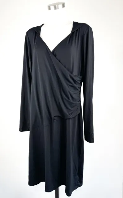 Magellan Sportswear Womens Size XL Black Hooded Surplice Ruched Dress