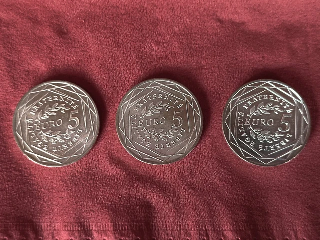 Lot de 3 pièces de 5 euros la semeuse en marche en argent