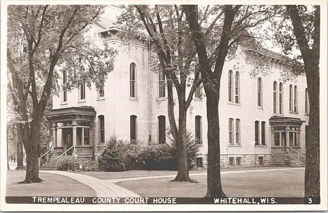 RPPC Whitehall WI View at Trempealeau County Court House 1940s