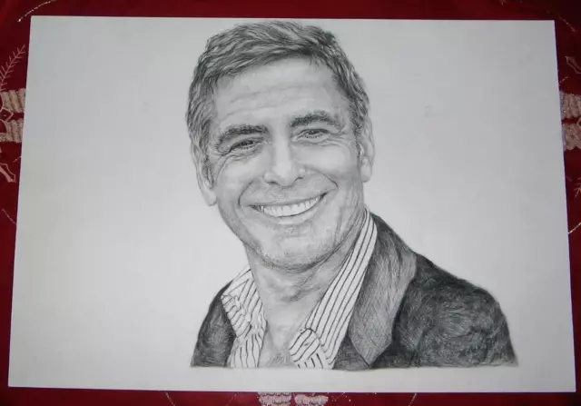 Disegno Matita E Carboncino 33X48 - George Clooney - Bellissimo!