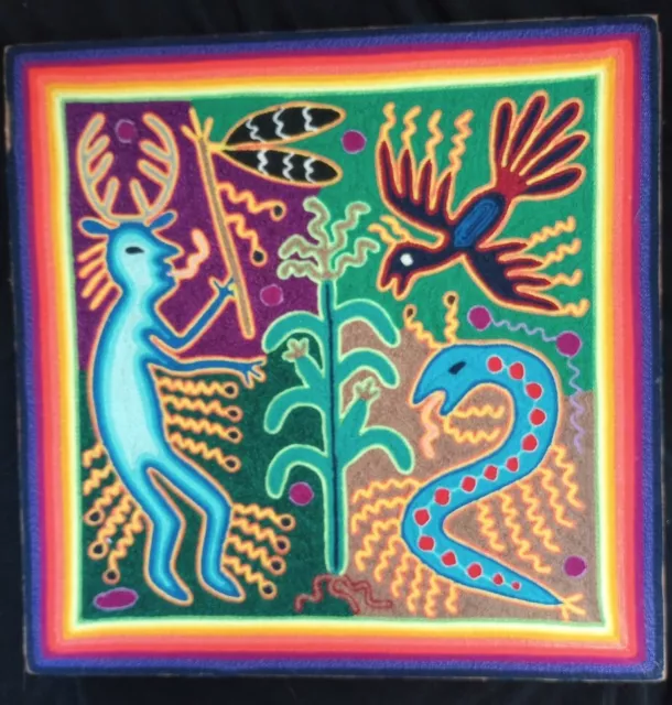 12" Huichol yarn painting, Mexican Folk art, Mexican painting 30-496