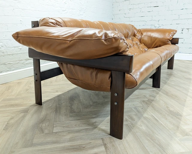 Mid-Century Vintage Brazilian Tan Leather 3 Seater MP-41 Sofa by Percival Lafer 3