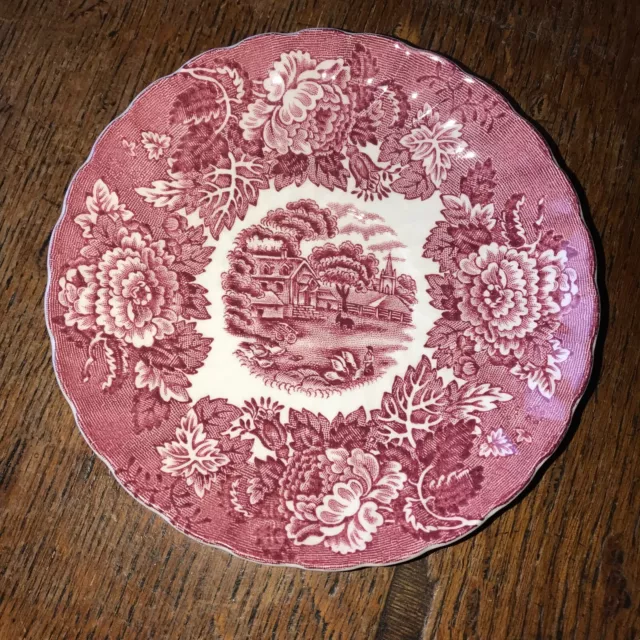 Enoch Woods Ware Red Pink English Scenery Saucer 14.5cm. Postage £3.49 for 5