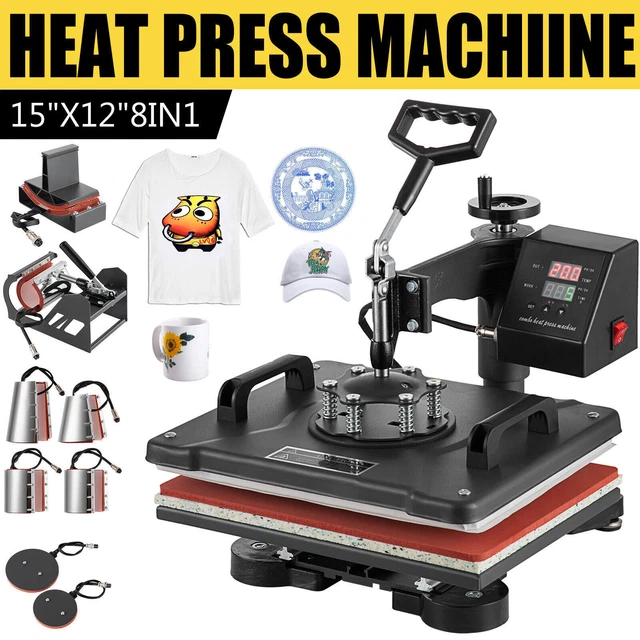 8 in 1 Heat Press Machine Swing Away Digital Sublimation T-Shirt /Mug/Plate Hat