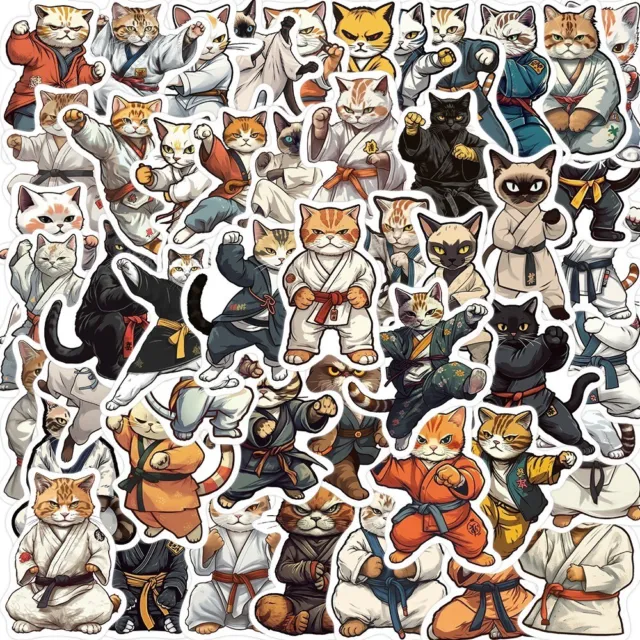 50 PCS Kung Fu Cats Stickers Kitty Decals Laptop MMA Hydro Yeti Free Shipping!