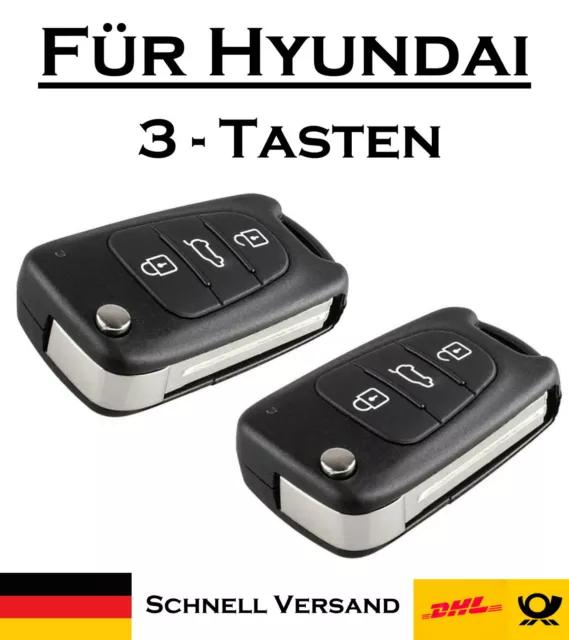 2x Klappschlüssel Gehäuse für Hyundai - Ersatz 3 Tasten PKW Fernbedienung KS06