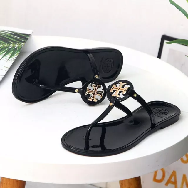 Tory Burch Mini Miller Women's Flat Thong Jelly Sandals - Black, US 9