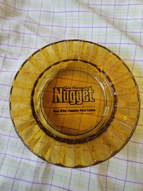 Vintage John Ascuaga's Nugget Hotel Casino Reno Nevada Amber Glass Ashtray