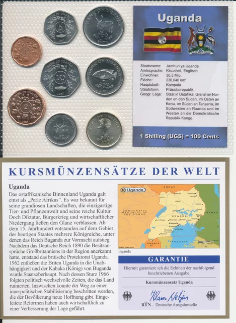 Uganda - KMS 8 Münzen aus 1987-2007 - UNC Satz mit BTN Zertifikat