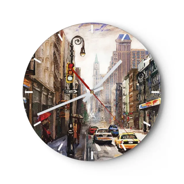Horloge murale en verre 30x30cm Silencieuse New York Aquarelle Wall Clock