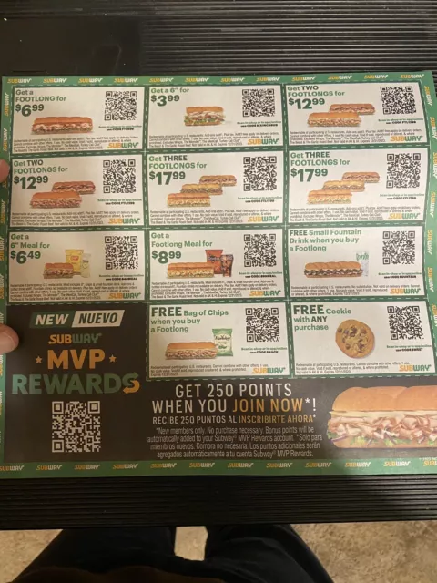 ⭐ SUBWAY COUPONS!!! 2X Sheets = 28 Coupons In All!!! Exp 12/31/23 ⭐ $2.00 -  PicClick